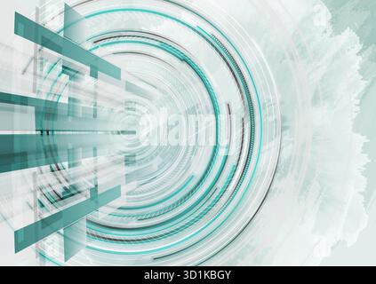 Blue technology geometric grunge abstract background with speed motion elements and circular lines. Vector design Stock Vector