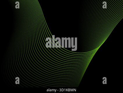 Futuristic abstract minimal background with green dotted curved wavy lines. Technology vector design Stock Vector
