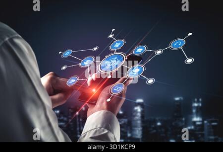 Innovative concept of smartphone technology showcasing digital connectivity and network communication in a modern urban setting, symbolizing Stock Photo