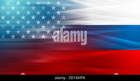 Abstract depiction of the Russian and United States flags merging, symbolizing international relations. Vector design Stock Vector