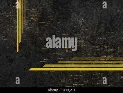 Golden geometric stripes on the grunge glitch abstract background. Vector retro texture design Stock Vector