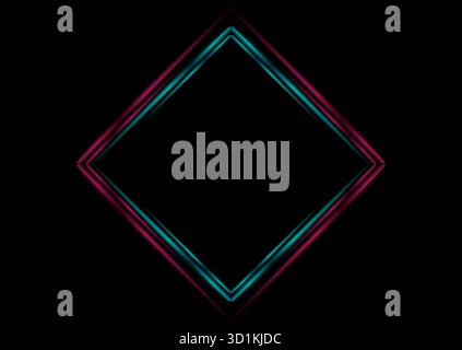Purple blue shiny glowing neon rhombus frame on black background. Abstract vector design Stock Vector