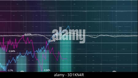Displaying financial data on screen with colored line graphs and bar charts showing percentages Stock Photo