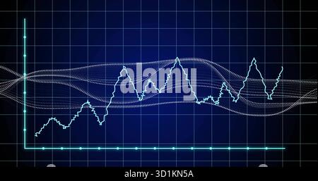 Displaying cyan line chart and white dotted waveform on light-blue grid screen, with axis markers Stock Photo