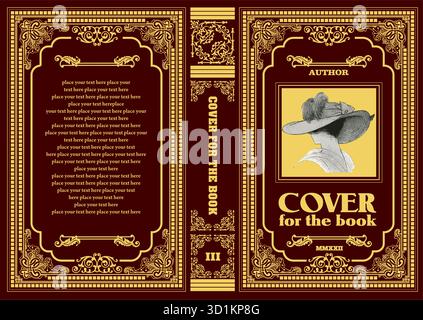 Book cover design featuring an elegant woman wearing a hat, perfect for classic literature. Hand drawn illustration Stock Vector