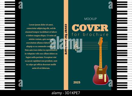 Cover for a music brochure featuring an electric guitar and piano keys, evoking musical creativity and performance. Hand drawn illustration Stock Vector