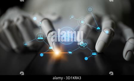 AI powers intelligent networks by linking data, enhancing real-time analytics, securing communication, and improving system efficiency and automation Stock Photo