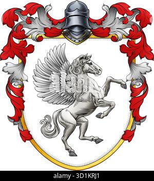 Coat of Arms Crest Pegasus Family Heraldic Shield Stock Vector