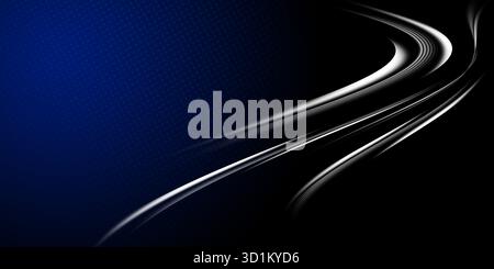 High-contrast abstract background dynamic composition curved motion lines dark gradient backdrop. Background transitions from deep royal blue on  left Stock Photo
