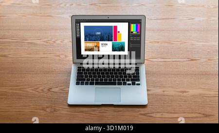 Graphic designer software for modern design of web page and commercial ads showing on the computer screen Stock Photo