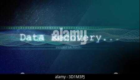 Presenting Data Recovery with encrypted data transfer on interface, progress-bar and dotted wave Stock Photo