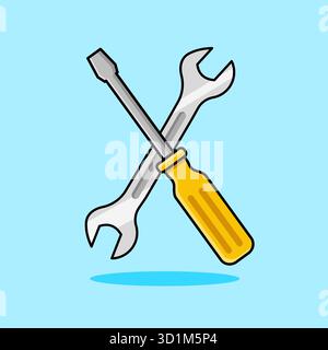 Crossed Wrench and Screwdriver Icon Vector Illustration Cartoon Design Stock Vector