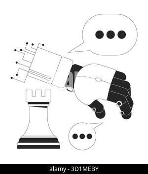 Robot chess strategy communication 2D line objects set Stock Vector