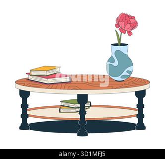 Coffee table styling with vase and books 2D cartoon object Stock Vector