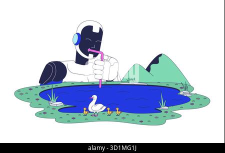AI environmental footprint 2D illustration concept Stock Vector