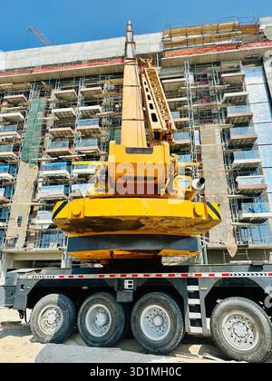 Boom crane on construction site Stock Photo