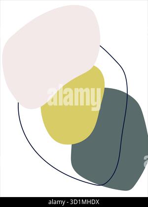 Soft overlapping shapes in pale pink, olive, and gray outlined by thin dark lines. Stock Vector