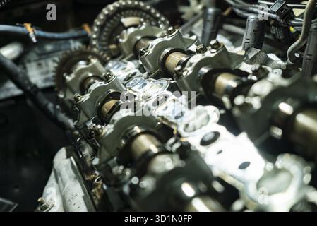 Detail of Car engine camshafts disassembled for maintenance Stock Photo