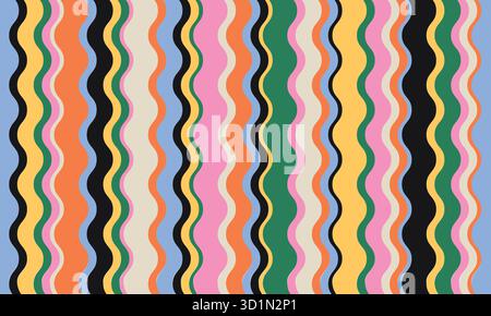 Groovy colorful background in retro 60-70s style. Abstract funky wavy design template Stock Vector