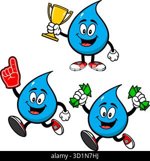 Water Drop Mascot Set 04, Hand Drawn illustrations of Water Drop Mascots in various poses. Stock Vector