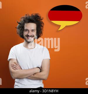 Man learn speaking german in bubble Stock Photo