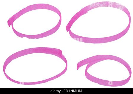 Set of pink highlight circles isolated on white background cut out design elements Stock Photo