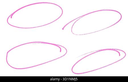 Set of pink highlight circles isolated on white background cut out design elements Stock Photo