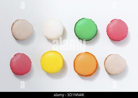 French colorful macarons on white background Stock Photo