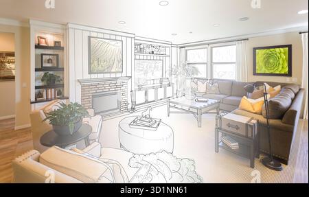 Living Room Drawing Gradation Into Photograph Stock Photo - Alamy