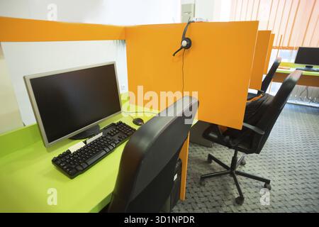 Empty startup business office interior with modern computers and furniture Stock Photo