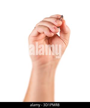 Male Hand Holding Drafting Pencil In Drawing Position Isolated on a White Background. Stock Photo