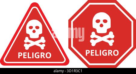 Peligro banners with skulls and text on a white background (trad. danger) Stock Vector