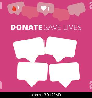 Blood donation banner with blank speech bubbles on a white background Stock Vector