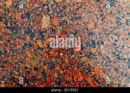 High Polished Red Granite Texture. Red Base with Black and Gray Spots. Close up of a polished red marbled granite texture Stock Photo