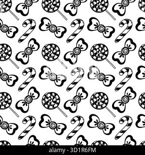 Seamless pattern of sweet candies. Hand-drawn doodle illustration of lollipops. Stock Vector