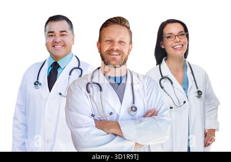 Group Of Mixed Race Male and Female Doctors of Nurses Isolated On White Background Stock Photo
