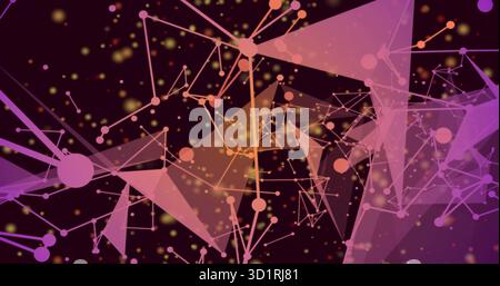 Displaying glowing node and triangle network connecting with lines and particles in digital space Stock Photo