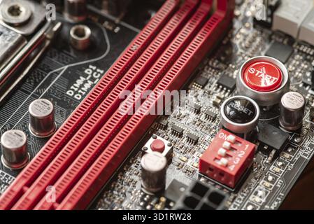 Detail of Ram memory dimm in a motherboard inside a pc Stock Photo