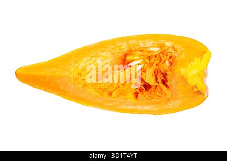 Piece of ripe orange pumpkin and seeds isolated on white Stock Photo