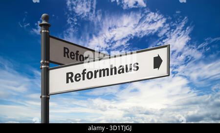 Signposts the direct way to health food store - Bildmontage Stock Photo