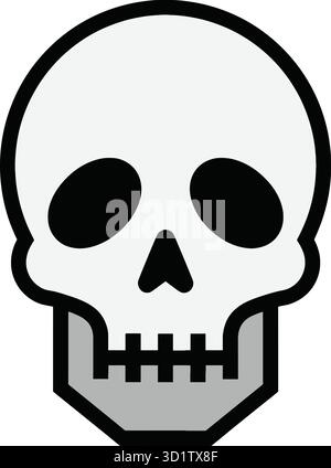 Simple black and white skull illustration with a minimalist design on a plain background graphic element Stock Vector