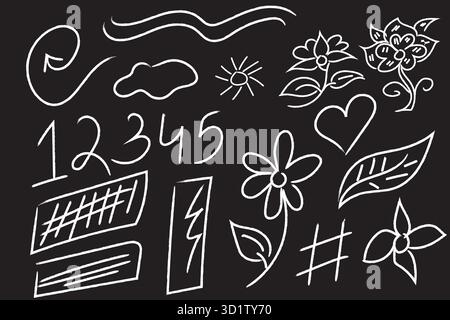 Chalkboard Doodles – Hand‑Drawn Arrows, Flowers, Sun, and Decorative Elements Stock Vector