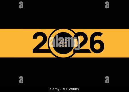 Modern and minimalist graphic design for happy new year 2026 celebration and festive greeting card Stock Vector