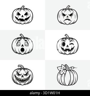 Halloween pumpkin vector set of jack o lanterns with different expressions for spooky season designs Stock Vector