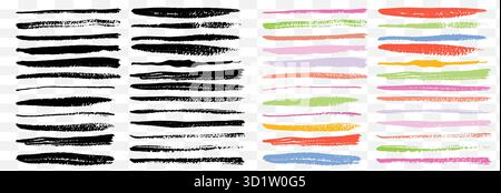 Vector Brushstroke Collection – Black Ink Textures and Colorful Paint Strokes Stock Vector