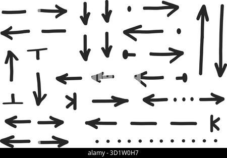 Hand-drawn arrows and symbols set – sketch-style directional icons on white background for design and education Stock Vector