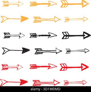 Vector arrows design elements set collection of hand drawn arrows in different colors and styles Stock Vector
