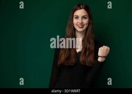 Woman in Black Shirt Posing for Picture Stock Photo