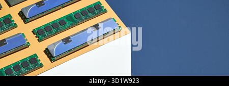 Isometry trendy cube concept. Computer memory module. Yellow and blue Stock Photo