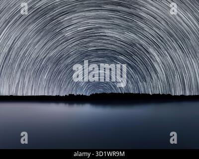 Star Trails over Night sky. Night sky startrails. Stock Photo